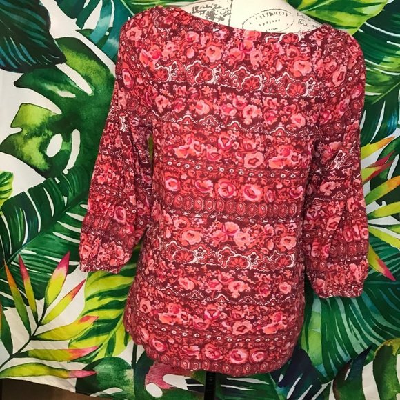Lucky Brand Women's Small Red Floral Work Business Casual Blouse - Picture 4 of 8